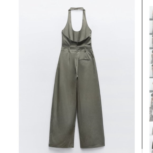 NWT ZARA FULL LENGTH GABARDINE JUMPSUIT DARK KHAKI - Picture 7 of 9